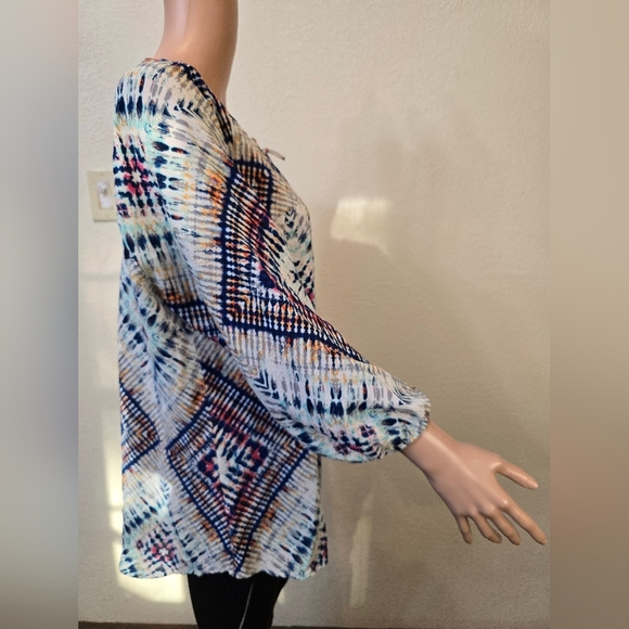 Figuerca and Flower Sheer Boho 3/4 Sleeve Top 1X Lace Accent - Picture 4 of 8